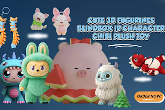 sculpt printable cute 3d chibi character, 3d mascot figurine, blindbox toy model