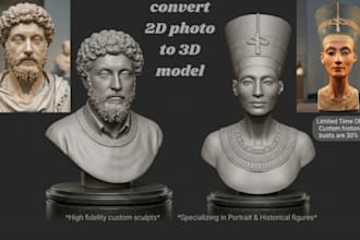 convert 2d photo to realistic 3d bust portrait 3d head sculpt for 3d printing