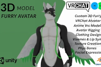 create custom vrchat avatar 3d furry vr character vtuber model anime vrc avatar