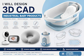design 3d cad baby bathtubs baby monitors, nursing pillows, bottle warmers