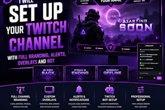 do full twitch channel branding, overlays,  alerts, and bot setup