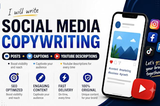 write engaging social media captions, posts, and youtube descriptions