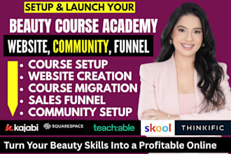 beauty online course website kajabi thinkific skool squarespace sales funnel wix