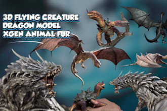 do realistic 3d creature, dragon 3d model, 3d realistic pbr fur zbrush texture