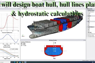 design boat hull, hull lines plan and hydrostatic calculations