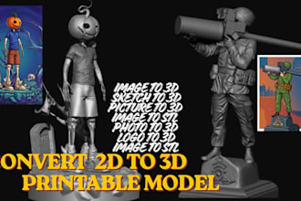 convert 2d to 3d character model concept art image to 3d figurine stl 3d print