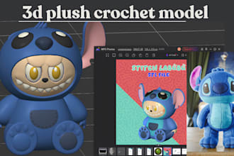 design custom cute 3d plush toy crochet character model labubu plushie stl file