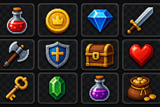 design a 2d game asset pack and sprites