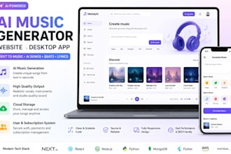 build ai music generator website, desktop music app and text to music saas