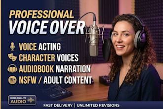 record an upbeat nsfw voice character voice voice acting for ads, brands media