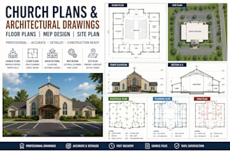 prepare church plans, floor plans, architectural drawings, mep design, site plan