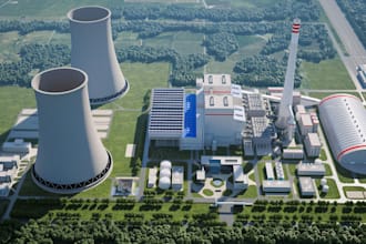 design 3d power plant, thermal plant rendering, 3d gas plant, 3d energy facility