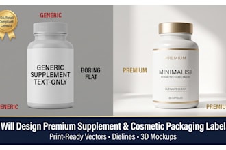 design supplement label, cosmetic label, product label