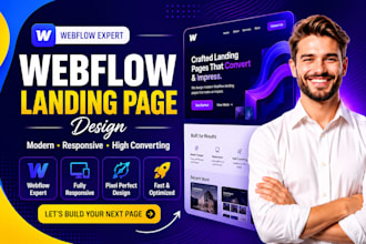 do modern webflow landing page design, build or rebuild webflow landing page