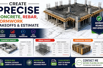 create precise concrete, rebar, formwork takeoffs and estimate
