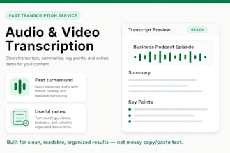 transcribe audio or video with summary and key points
