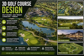 design realistic 3d golf course terrain, golf resort and golf course landscape