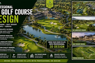 design realistic 3d golf course terrain, golf resort and golf course landscape