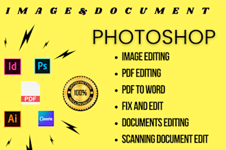 do image editing, text replace in documents photoshop in 24hrs