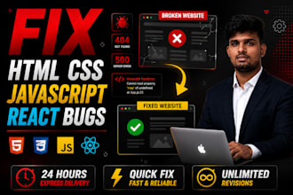 fix HTML CSS javascript react website bugs