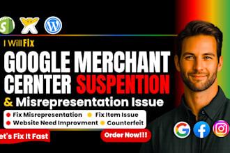 fix google merchant center suspension and misrepresentation issue