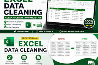 clean, format, organize, remove duplicates and fix excel or CSV data