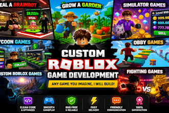 create a custom roblox game, brainrot, grow a garden, simulator