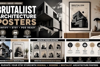 design brutalist architecture posters pod printify  on tadaa etsy store