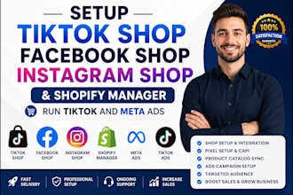 setup tik tok shop, facebook ads for shopify store tiktok ig dropshipping shop