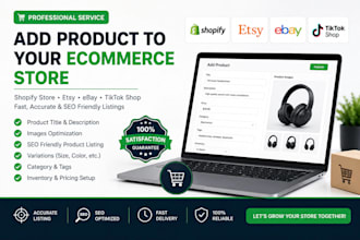 add product to your ecommerce store, shopify store esty ebay tiktok shop listing