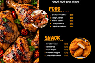 design a modern restaurant, cafe, food, and drink menu