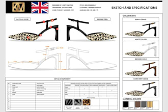 design shoe, footwear, sneakers, tech pack heels for manufacturing