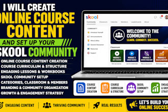 create online course content curriculum and skool ghl or circle setup
