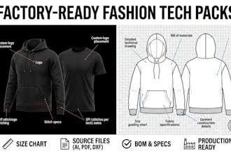 design professional fashion tech pack clothing tech pack for manufacturing with