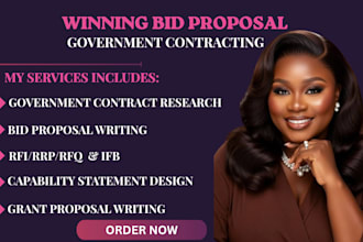 find rfp, write bid proposal for government contracts rfi rfq grant proposal