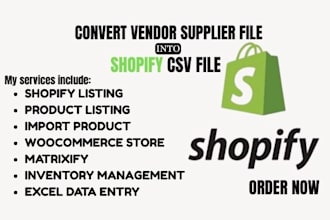 convert vendor supplier file into shopify CSV bulk import product upload content