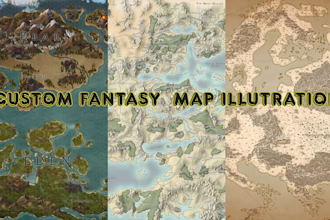 draw custom fantasy map illustration, dnd map, rpg map, campaign map, world map