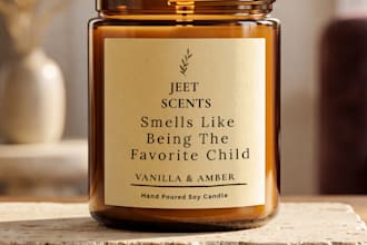 design candle labels and create realistic candle mockups