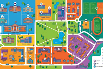 design branded campus map, arena map, school map, visitor map
