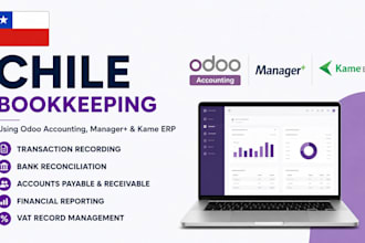 provide chile bookkeeping using odoo accounting, manager plus, and kame erp