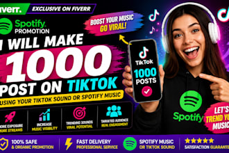 create 1000 tiktok post using your sound or music to daily users