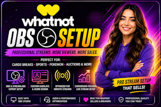 set up a professional whatnot obs live stream for auctions and sports card