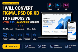 convert figma, PSD, or xd to responsive HTML CSS website