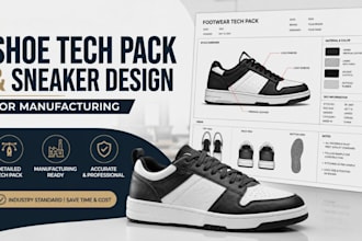 design shoe tech pack, sneaker design, and footwear tech pack for manufacturing