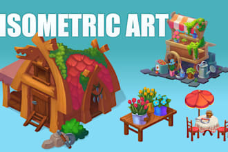create stylized isometric game environment and assets