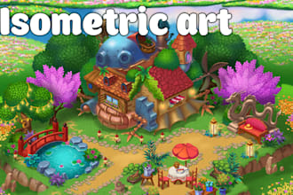 create stylized isometric game environment and assets