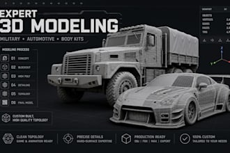 3d car modeling, custom widebody kit, and military vehicle models for 3d printi