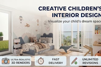 create photorealistic 3d kids room interior design and architectural rendering