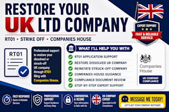 restore dissolved UK ltd company with rt01 reinstatement support