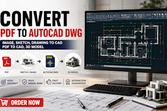 convert PDF to autocad dwg, image sketch drawing to cad pdf to cad, 3d model